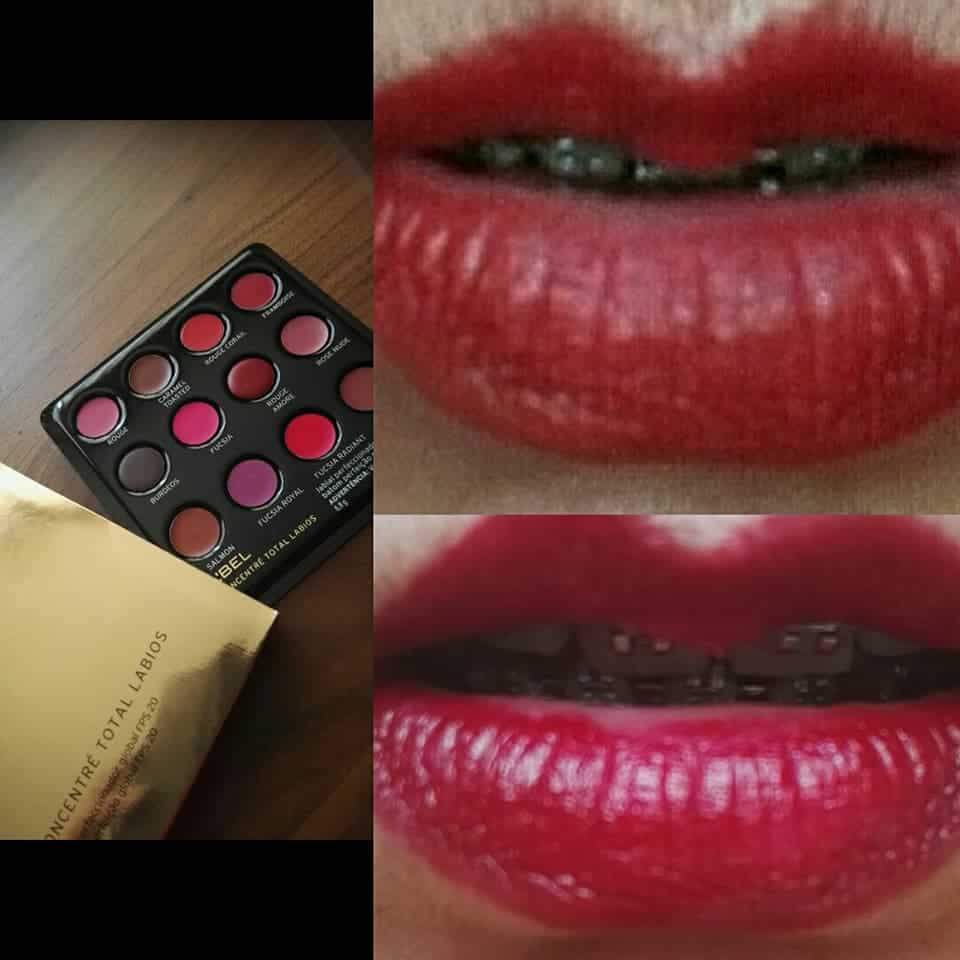 Lápiz labial rojo intenso.